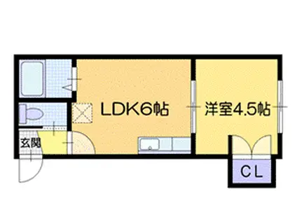 エルザA棟(1DK/2階)の間取り写真