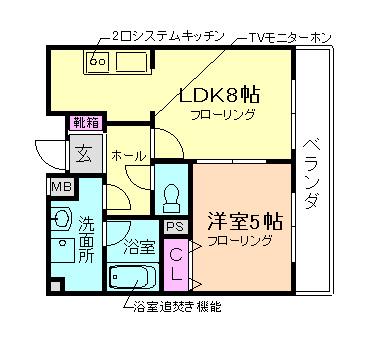 エルベコート豊中本町(1LDK/5階)の間取り写真
