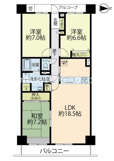 リノア湘南辻堂(3LDK/2階)の間取り写真
