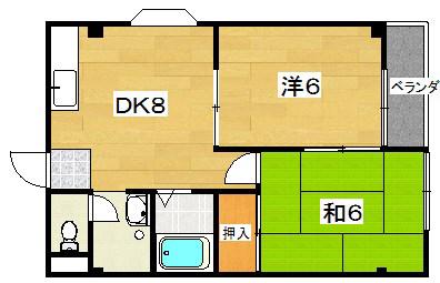 交野ロイヤルコート(2DK/4階)の間取り写真
