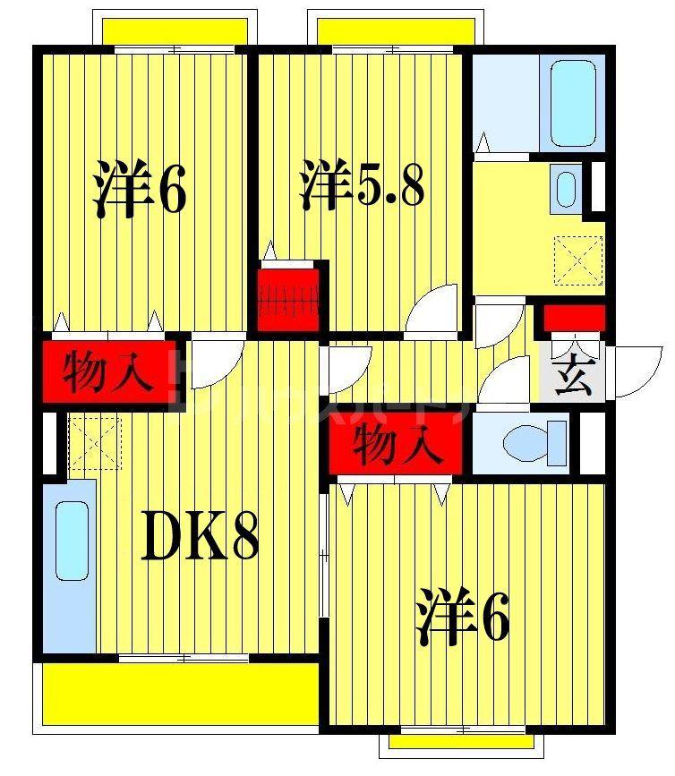 サンヒルズB(3DK/2階)の間取り写真