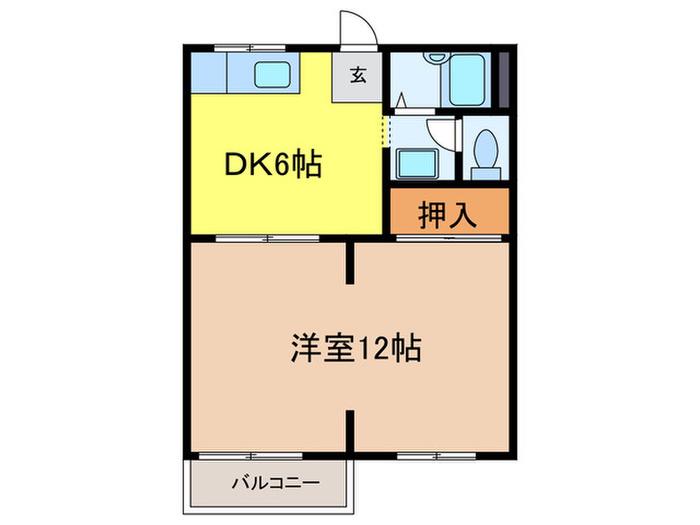 ドミール旭A棟(1DK/2階)の間取り写真