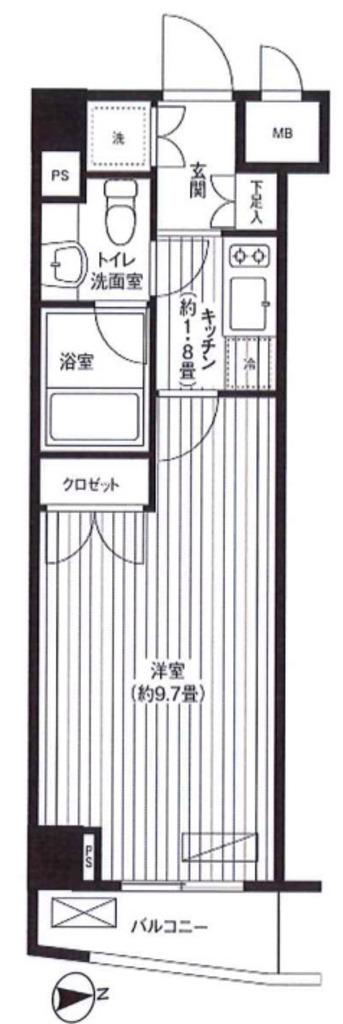 グランハイツ東新宿(1K/5階)の間取り写真