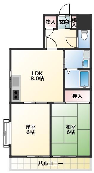 ドエル・アクシオン(2DK/2階)の間取り写真