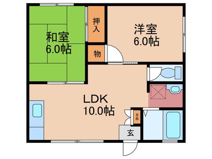 新田ハイツ(2LDK/1階)の間取り写真