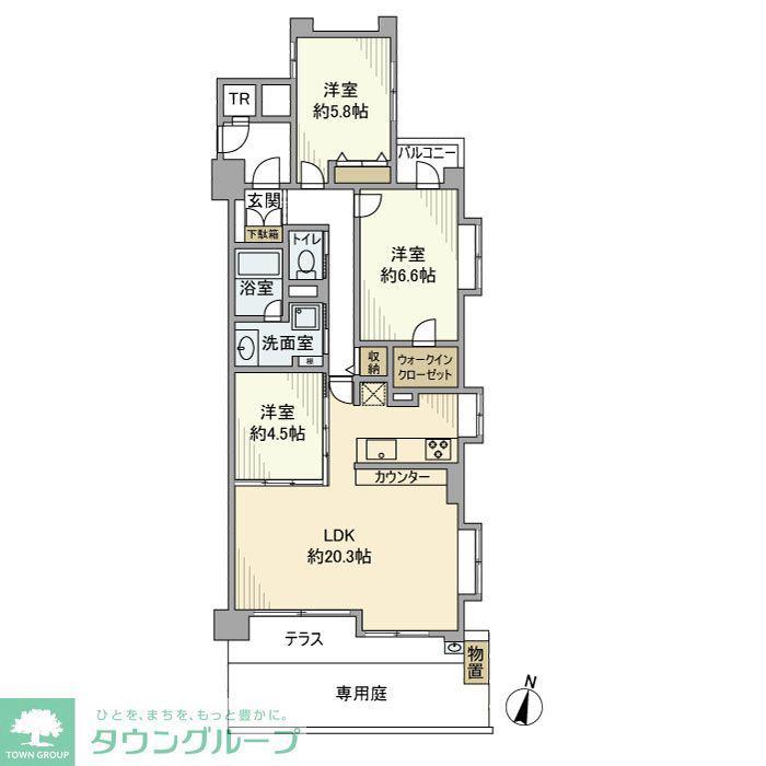 ライオンズヴィアーレ北綾瀬弐番館(3LDK/1階)の間取り写真