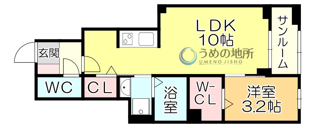 ファミリア長門石(1LDK/1階)の間取り写真