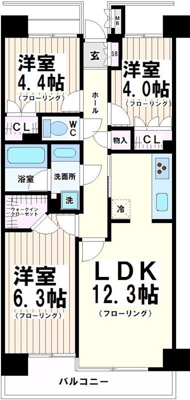 芦花公園パークホームズ(3LDK/2階)の間取り写真