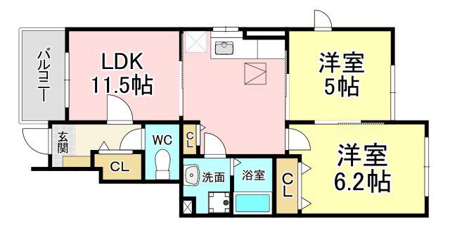 ファイン若松B(2LDK/1階)の間取り写真