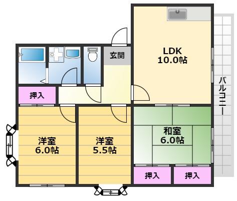ヴィブレ大歳A棟(3LDK/1階)の間取り写真