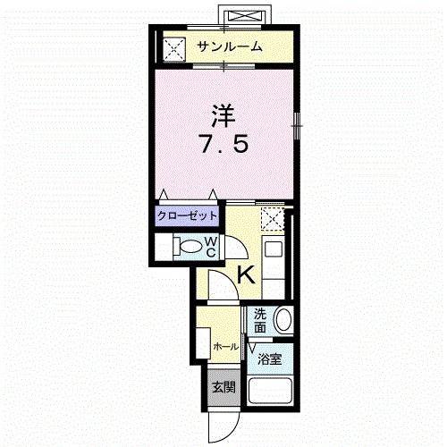 サンセレーノ(1K/1階)の間取り写真