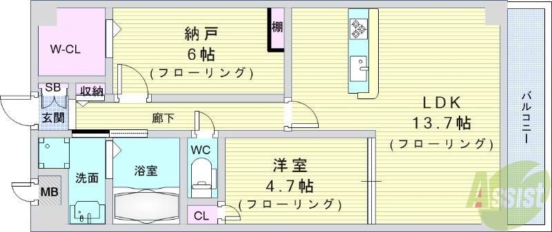 トリニティ豊中本町(1SLDK/4階)の間取り写真