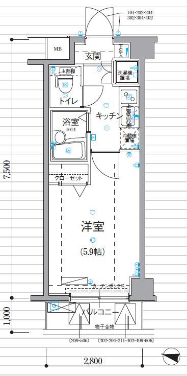 リヴシティ新宿壱番館(1K/5階)の間取り写真