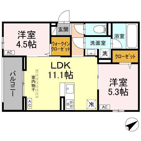 アルスフィルド相模原(2LDK/3階)の間取り写真