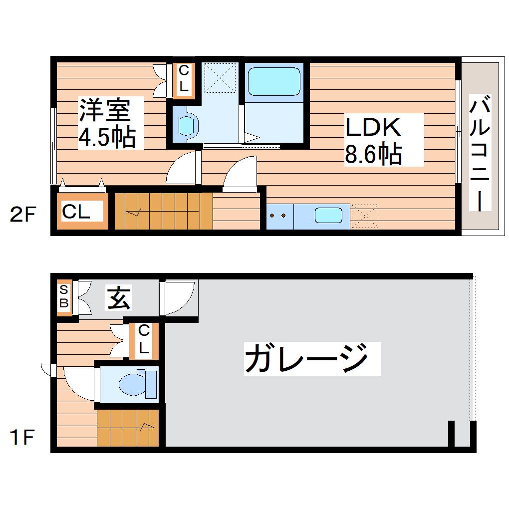 グランディガレージ(1LDK/1階)の間取り写真