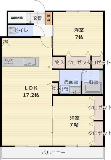 グランドゥール緑丘(2LDK/2階)の間取り写真