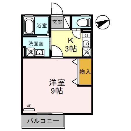 ソラリオ滝野(1K/2階)の間取り写真