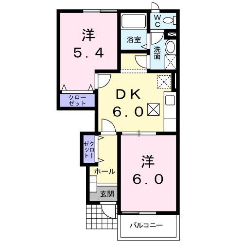 アルビオン E(2DK/1階)の間取り写真