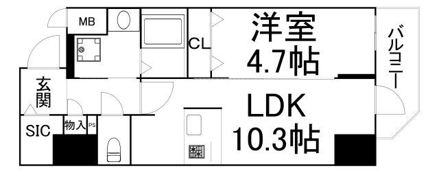 プレサンス堺筋本町駅前シェル(1LDK/10階)の間取り写真
