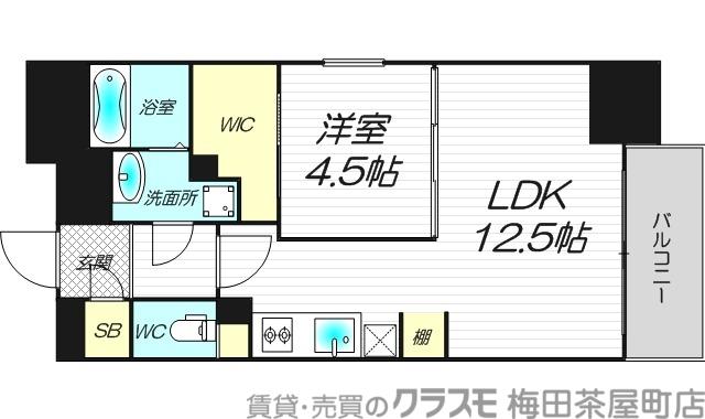 ネットフローラ梅田北(1LDK/3階)の間取り写真