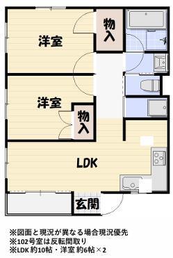 ファミリーハイツ横芝(2LDK/1階)の間取り写真
