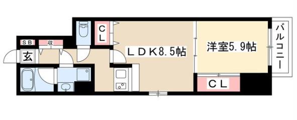 ライブコート泉(1LDK/14階)の間取り写真