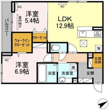 D-ROOM沖野上(2LDK/1階)の間取り写真