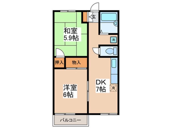 カメレヤハイツ(2DK/2階)の間取り写真