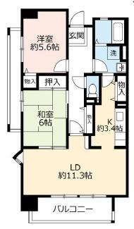 UR西宮マリナパークシティ丘のある街 5号棟(2LDK/7階)の間取り写真