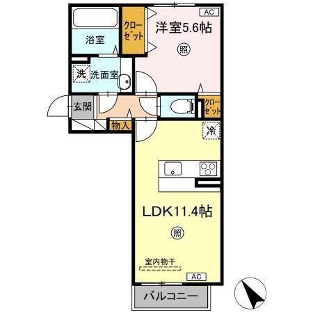 DーROOM N(1LDK/2階)の間取り写真