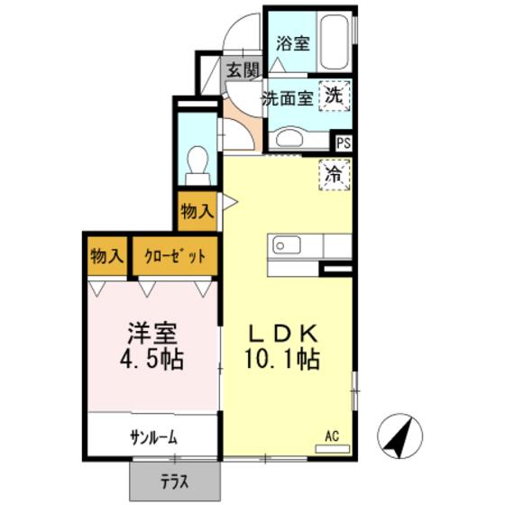 ソレイユ南太閤山(1LDK/1階)の間取り写真