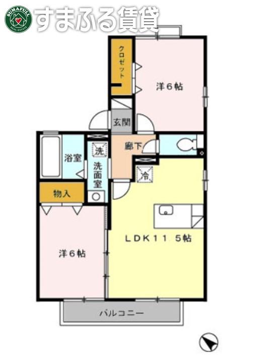 Iーセジュール 桜(2LDK/2階)の間取り写真