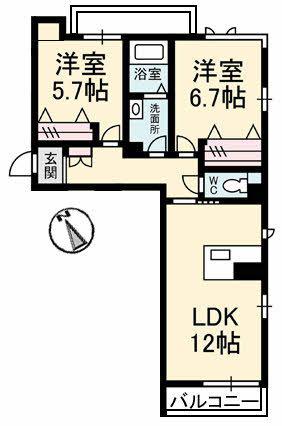 グランベレオ橘(2LDK/2階)の間取り写真