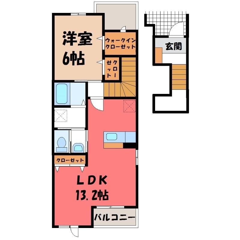 ライスインパクトB(1LDK/2階)の間取り写真