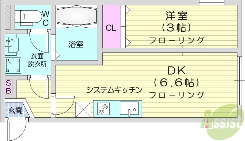 カーサミーア仙台Ⅰ(1DK/1階)の間取り写真
