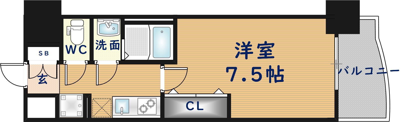 LUXE布施南(1K/6階)の間取り写真