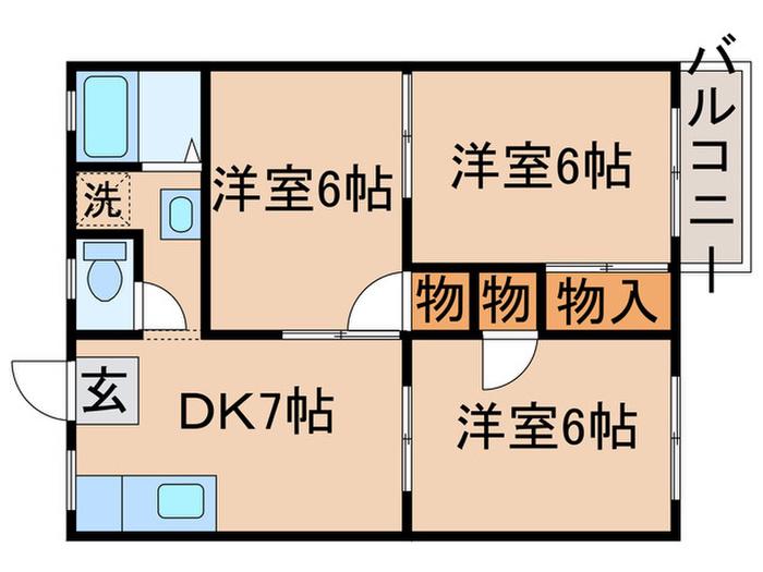 高州クリーンハウス1番館(3DK/2階)の間取り写真