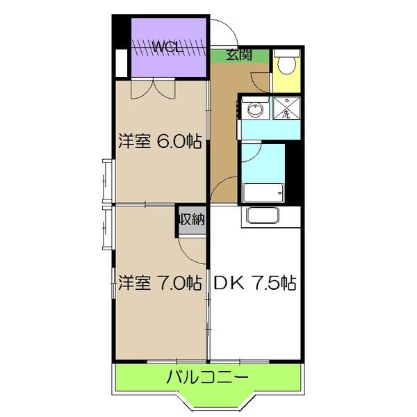 クレアフジモト(2DK/3階)の間取り写真