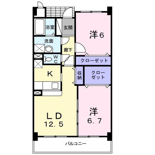 パラディーヒラムネ2(2LDK/2階)の間取り写真