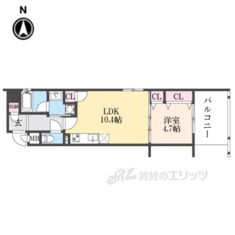 ベラジオ雅び京都烏丸西(1LDK/2階)の間取り写真