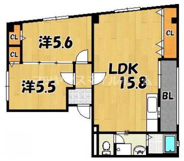 リッチマンション(2LDK/3階)の間取り写真