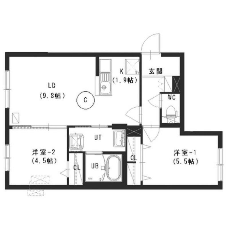 アッサンブラージュM.K.M(2LDK/1階)の間取り写真