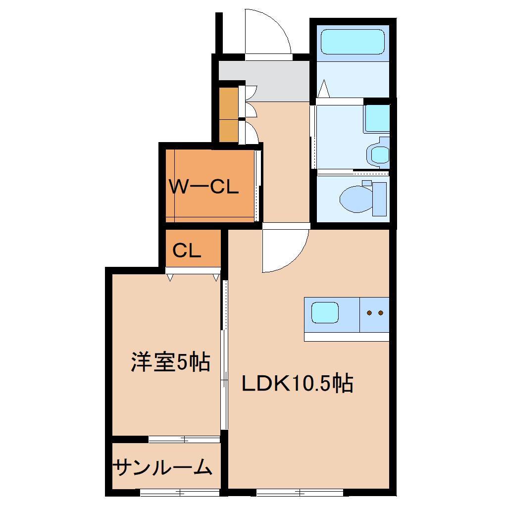 エステート四日市IIB(1LDK/1階)の間取り写真