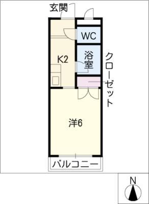 シューフルールII(1K/2階)の間取り写真