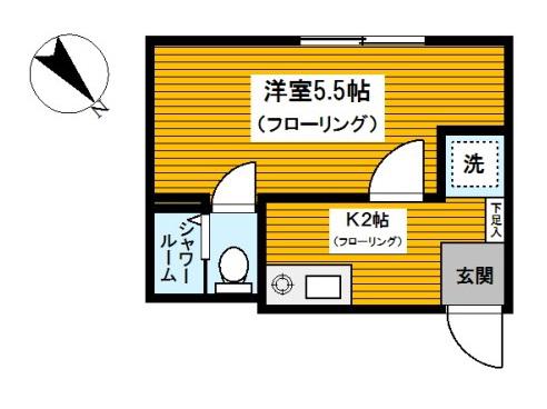 GLASSY横浜(1K/2階)の間取り写真