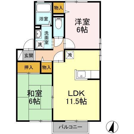 ガーデンコートみずき台B棟(2LDK/2階)の間取り写真