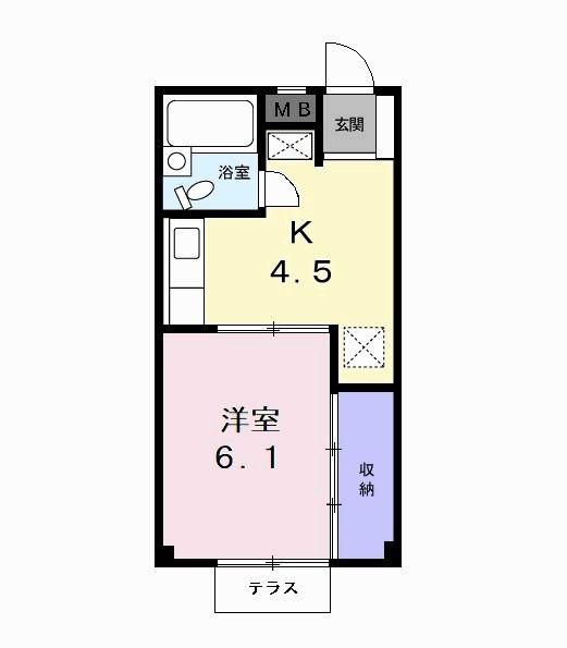エクセル鬼頭(1DK/2階)の間取り写真