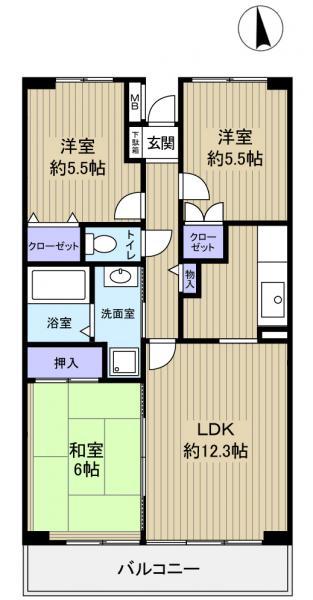 ヴェルベデーレ西志津(3LDK/1階)の間取り写真