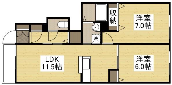 ラ・ヴィータ高屋 参番館(2LDK/1階)の間取り写真