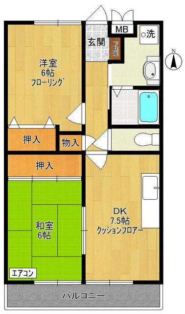 グリーンヒルズ(2DK/3階)の間取り写真